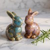 Set of 2 Small Ceramic Rabbit Statue, Handmade Reactive Glaze