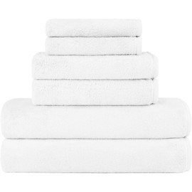 Orighty 6-Piece Towel Set - Soft & Lightweight - 2 Bath Towels, 2 Hand Towels, and 2 Wash Cloths - Absorbent & Quick Drying Microfiber Towel for Multipurpose, Bathroom, Gym, Sport, Yoga, Travel-White