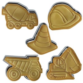 Moose Goods Construction Cookie Cutter Set of 5 - Dump Truck Cookie Cutter & Tractor Cookie Cutters & Stamps, Cookie Cutter Truck for DIY Baking - Kids Cookie Cutters for Construction-Themed Parties