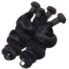 Oisk® 4Pcs Brazilian Loose Wave Remy Hair Weaves With Closure Hair Products 7A Unprocessed Virgin Brazilian Hair Bundles With 4*4 Lace Closure, Tangle-free, No Shedding (10"12"14"+8")