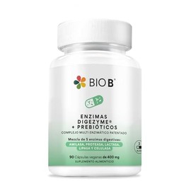 BIO B | Enzimas Digestivas Digezyme® + Prebióticos | 90 cápsulas veganas | Complejo multi enzimático patentado: amilasa, lipasa, proteasa, celulasa, lactasa