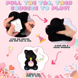 Prewplam Happy Birthday Singing & Glow Plush – Electric Black Cat with Light-Up Cake, Musical Toy Birthday Gift for Kids