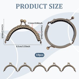 PH PandaHall 10pcs Purse Clasp Frame, Wallet Bag Kiss Clasp Lock Retro Arch Purse Coin Bag Frame Metal Purse Frame Clip Hardware for DIY Craft Purses Bag Handle Sewing Craft, Antique Bronze, 85mm Long