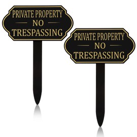 Amyhill Private Property No Trespassing Sign with Stake, 7.09 x 3.54 Inches Self Adhesive Modern Design Garden Statement Plaque Warning for Garden Indoor Outdoor Use(2 Set)
