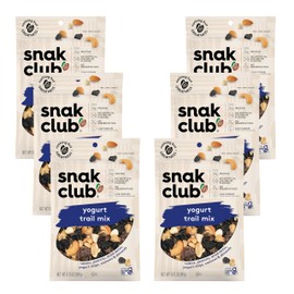 Snak Club Yogurt Trail Mix with Raisins, Peanuts, Dried Dates, Yogurt Chips, Cashews, and Almonds, Gluten-Free and Kosher Snack, 6.75 oz Resealable Bags, 6 Pack