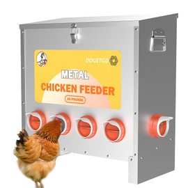 Automatic Chicken Feeder No Waste Metal Poultry Feeder Large Capacity 85 lbs for Chickens, Geese, Ducks, Turkeys, Quails (6-Port)