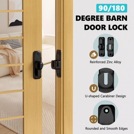 Anobeyi Sliding Barn Door Lock & 90/180 Degree Latch Hardware, Zinc Alloy Small Flip Door Lock for Closet, Bathroom, Cabinet, Garden, Shed (Black-2 Pack)