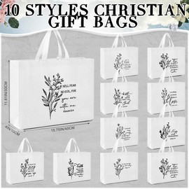 Paterr Large Christian Gift Bag Bulk Reusable 15.75'' x 11.81'' x 4'' Religious Bible Verse Bag with Handle Non Woven Tote(White,30)