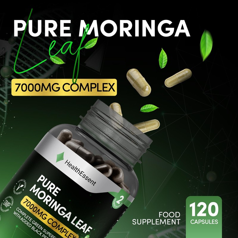 Moringa Capsules 7000mg Complex, High Strength Complete Green Superfood with