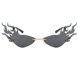 LASPOR Fire Flame Sunglasses for Women Men Retro Wave Rimless Glasses Vintage Fire Shape Gold Metal Frameless Eyewear