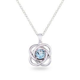 B. BRILLIANT Love Knot Necklace Sterling Silver Genuine, Created or Simulated Gemstone Polished Pendant for Women Girls, Sterling Silver, blue topaz