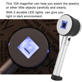 Handheld 10X LED Magnifier Loupe, Optical Glass Magnifying Jewelry Loupes with LED Light and Measure Scale for Reading Jewelry Checking