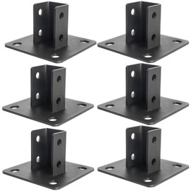 Post Base 6 Pcs, 4 Holes Square Mount for 1-5/8” Single Strut Channel,Heavy Duty Black Powder-Coated Fence Post Base - Corner Orientation - 5.1" x 5.1" Base