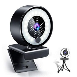 Webcam Streaming Gaming, 2K Web Cam 1080P HD USB 3.0 con micrófono y anillo de luz y trípode y cubierta cámara de vídeo PC Mac computadora de...      