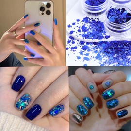 Christmas Blue Snowflake Nail Art Glitter Flakes, Mixed Blue Manicure Fine Gitte Powder, Butterfly Heart Nail Art Sequins Supplies for Women Manicure Charms Decorations, DIY Sparkly False Nails Crafts