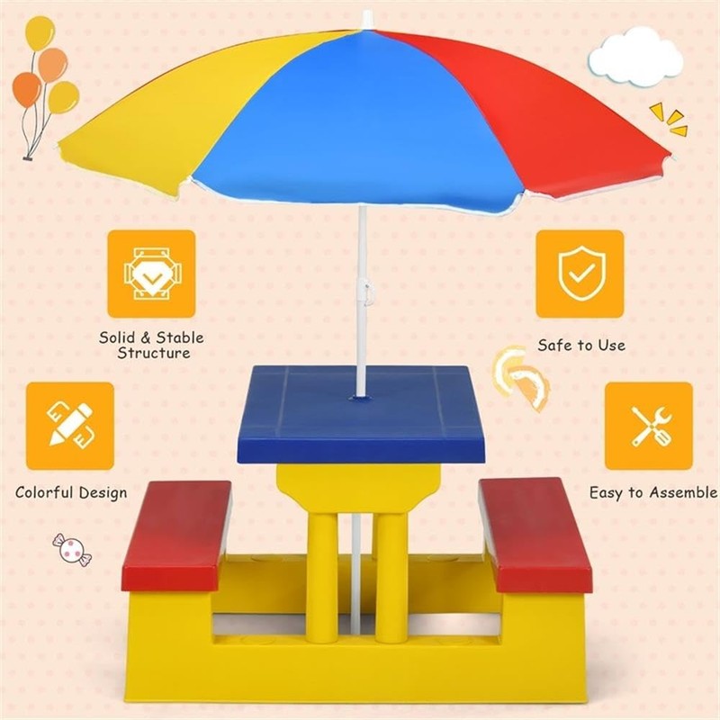 Pemberly Row Picnic Table Set withRemovable Umbrella Garden Patio Multicolor