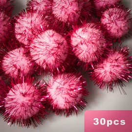 VAPKER 30 Piece 1.5" Pink Color Sparkle Balls Cat's Favorite Toy Tinsel Pom Poms Glitter