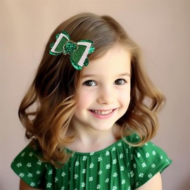 2 Pack St. Patrick's Day Glitter Sequin Shamrock Bow Hair Clips Alligator Barrettes lrish GreenClover Costume HairAccessories for Women Girls KidsHoliday Party Favor Gifts (St Patrick A)