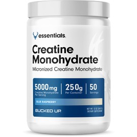 Bucked Up Blue Rasberry Creatine for Women and Men - Easy to Mix Vegetarian - Flavored Creatine Monohydrate Powder - Made in USA - 5G Per Serving - 50 Servings - 250 Grams Per Container