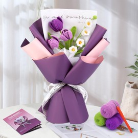 Iuuidu Crochet Kit for Beginners, Flower Bouquet Crochet Kit, Crochet Starter Kits with Step-by-Step Video Tutorials and Hook for Adults DIY Craft Birthday Wedding Present, Home Decor