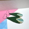 Handmade Hunter Green Turquoise Tear Drop Seed Bead Earrings 1.75”