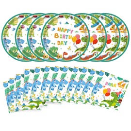 50PCS Dinosaur Birthday Party Paper Plates and Napkins Dinosaur Theme Tableware Set 9 Inch Paper Plates and Napkins Disposable Supplies for Kids Dino Birthday Dinner Boy Baby Shower Party Serves 25