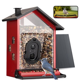 TT Nature Smart Bird Feeder with Camera, Heavy-Duty Chew-Proof Metal Casing, Solar Powered, AI Identify Bird Species & Instant Notifications, 3.2L Large Capacity Bird Watching Gift, Red