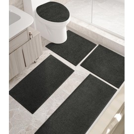 YIHOUSE Bathroom Rugs, Set of 5 Ultra Thin Bath Mat, Non-Slip, Quick Dry, Machine Washable Bathroom Mat Set for Bathroom Floor, Tub and Shower, Dark Grey