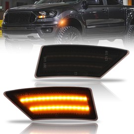 OFFKAT Front Fender LED Side Marker Lights for 2019-2023 Fo-rd Ranger Tremor XL XLT Lariat, Ranger Smoked Lens Side Bumper Marker Lamps, [Ultra-Bright] Amber LED Side Markers Turn Signal Lights, 2 PCS