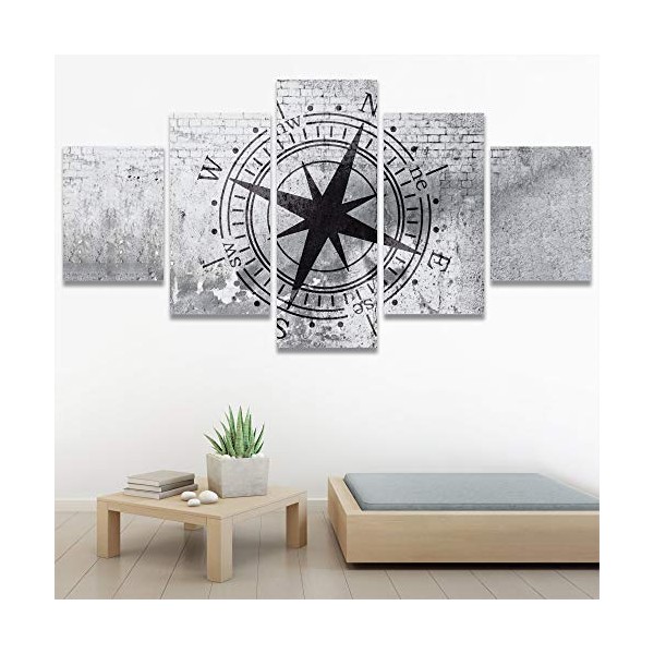 SIGNWIN 5 Panel Canvas Wall Art Compass on Shabby Wall