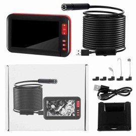 Industrial Endoscope Borescope Inspection Camera Built-in 8pcs LEDs 8mm Lens with 4.3 Inch High-definition 1080P Display Screen(10m Hard Wire)