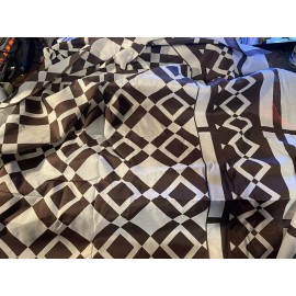 UnKnown Amazing Vintage Lt Wt White & Brown 1970's Cotton Border Print Fabric Per Yard