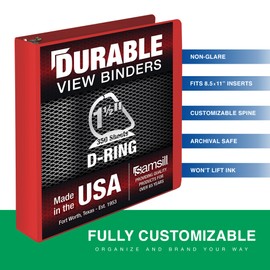 Samsill Durable 1.5 Inch Binder, Made in The USA, D Ring Binder, Customizable Clear View Cover, Ruby Red, Holds 350 Pages