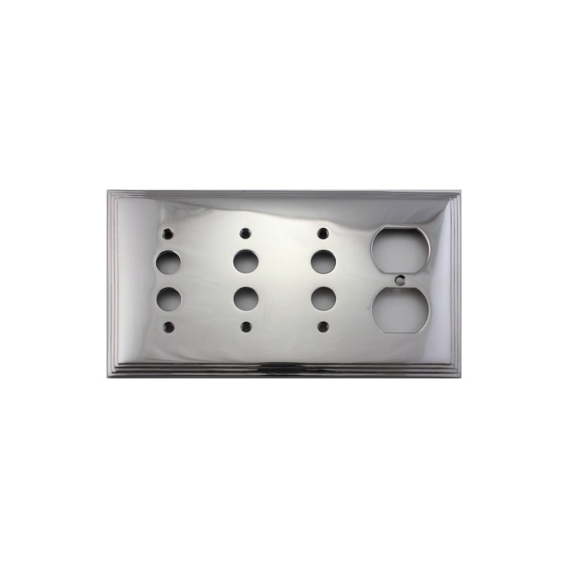 Polished Nickel Deco Step Style 4 Gang Combination Switch Plate