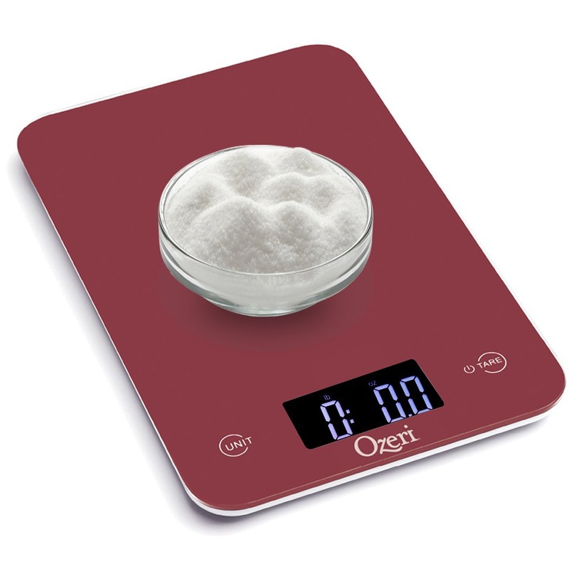 Ozeri Touch Professional Tempered Glass Digital Kitchen Scale, Red Engine
