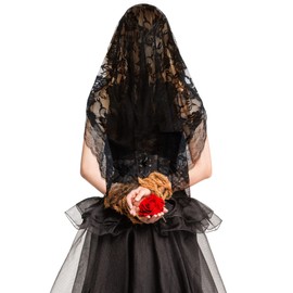 Bencailor 2 Pcs Catholic Mantilla Veil for Church The First Communion Lace Veils Long Wedding Veils for Bridal Women (Medium)