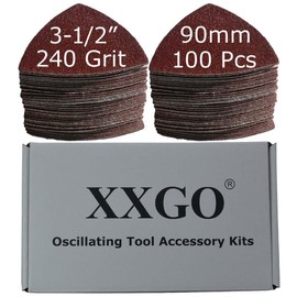 XXGO 100 Pcs 240 Grits 3-1/2 Inch 90mm Triangular Hook & Loop Multitool Sanding Paper for Wood Sanding Fit 3.5 Inch Triangular Oscillating Multi Tool Sanding Pads XG9020240