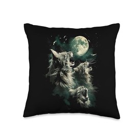 Three Maine Coons Howling at the Moon, 3 Hungry Cats Meowing Throw Pillow