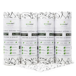 Ecozoi Bamboo Rayon Reusable Towels - 4 Pack | Equivalent to 80 Regular Rolls | 70% Rayon from Bamboo and 30% Cotton Kitchen Paper Rolls | 50 Times More Usage than Regular Paper Rolls