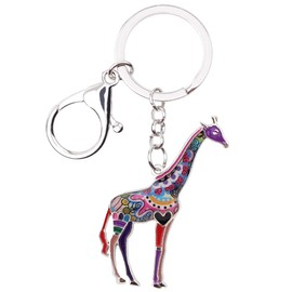 DOWAY African Jungle Giraffe Keychain Car Key Charms Wallet Pures Pendant Jungle Giraffe Gifts for Women Girls (Purple)