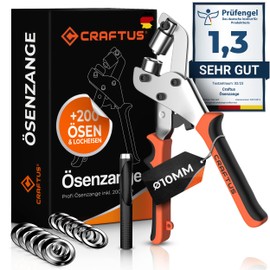 CRAFTUS® Professional Eyelet Pliers Set with 200 Eyelets (Diameter 10 mm) I Magnetic Eyelet Press Made of Hardened Steel for Fabrics and Tarpaulins I Eyelet Punch for Tarpaulin Eyelets and Metal