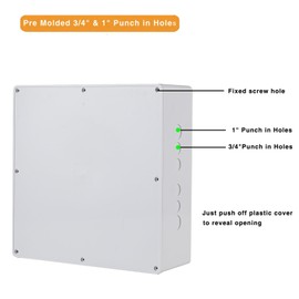 12" x 12" x 4" PVC Plastic Junction Box with Pre Molded 3/4" & 1" Punch in Holes Waterproof Electrical Boxes Project Junction Conduit Box for Electrical Outdoor Enclosure