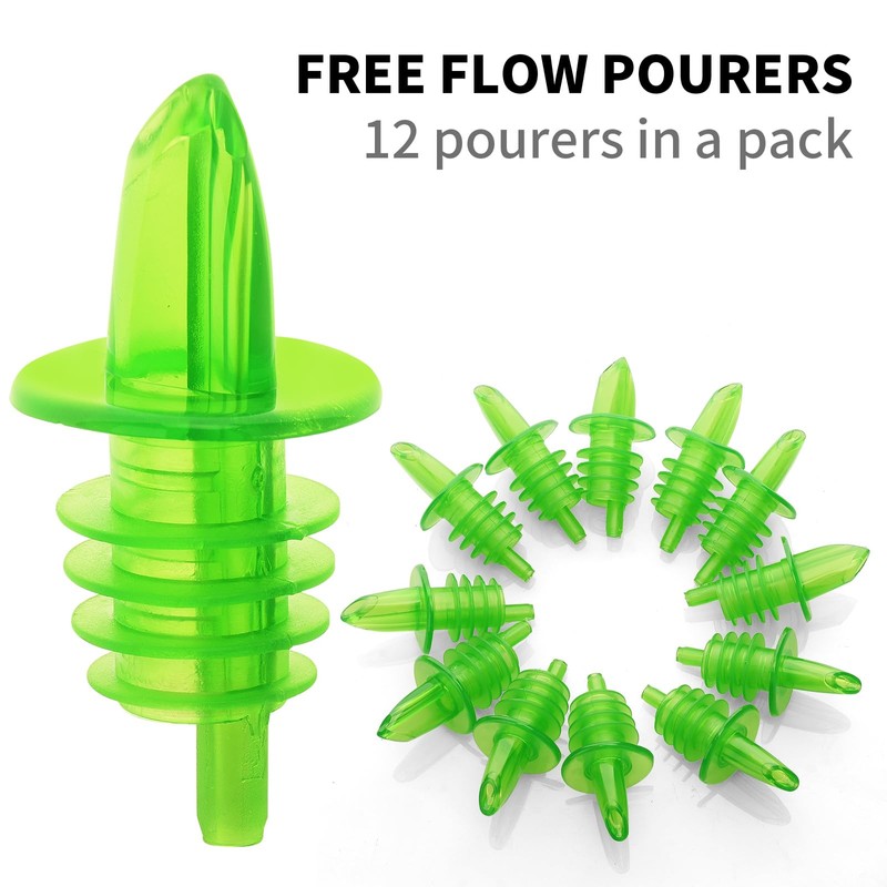 Plastic Liquor Bottle Pourers green- 12 Pack Classic Bottle Pourers