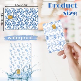 Credit Card Skin Stickers - 4 Pcs Blue Floral Bow Debit Card Skin Stickers, Vintage Floral UV DTF Wraps Rub on Transfer Removable Waterproof Flowers Decal Cover Set for DIY Key, Transportation