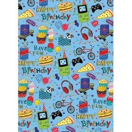 Childrens Teens Birthday Gift Wrapping Paper Burgers Bike 1 Sheet & Matching Tag