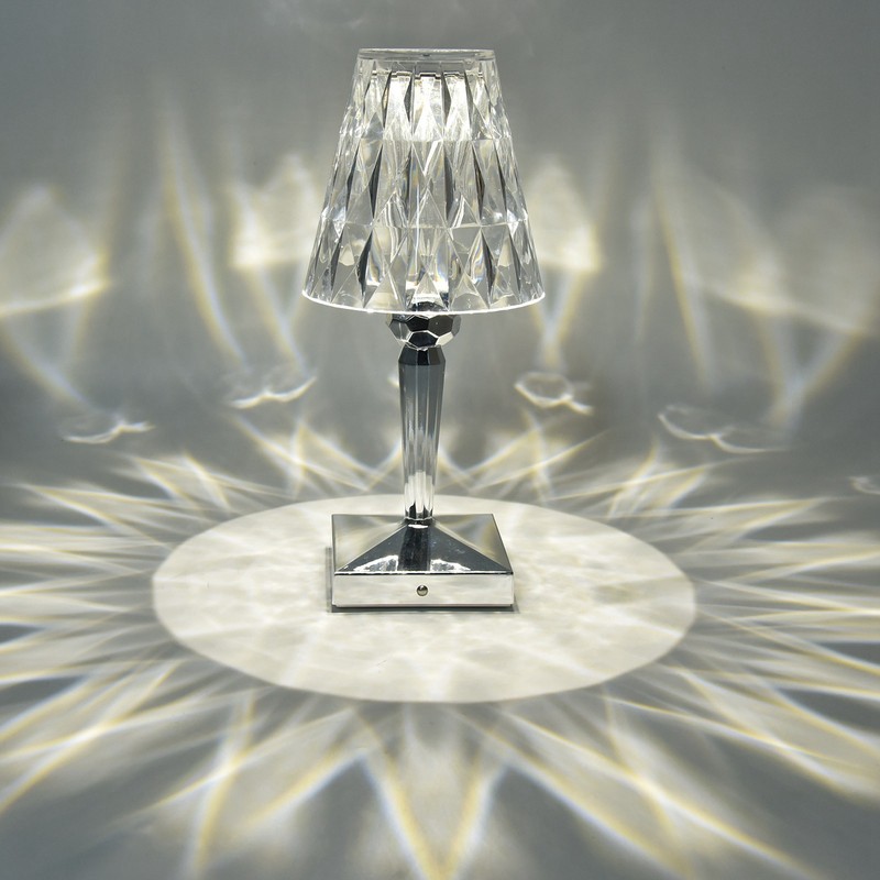 LED Crystal Table Lamp Transparent Prism Dimmable Desk Lamp USB