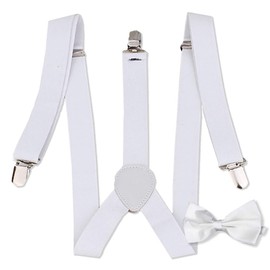 LEX STANDARD BL009 Men's Suspenders, Rubber Belt, Bow Tie, Y-Shaped, Black and White, Formal, Casual