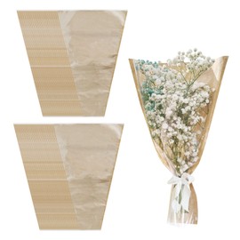 Gainspra 50pcs Flower Bags for Bouquets, 18x10x4'' Medium Floral Wrapping Sleeves, Brown Kraft Papers