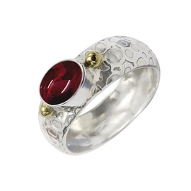 SILVERTROVE Gemstone Band Ring, Sterling Silver Ring for Men and Women, Band Ring in All Sizes, Jewellery CRG1070AA, Gemstone Precious metal gemstone, Cabochon Garnet