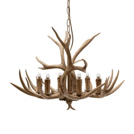 MOCHAG Antler Chandelier, Resin Faux Deer Farmhouse Light Fixtures, Vintage Style Aantlers with 6* E12 Base, Deer Antler Chandelier Lighting for Living Room Kitchen Island Bedroom Bar Cafe, No Bulb